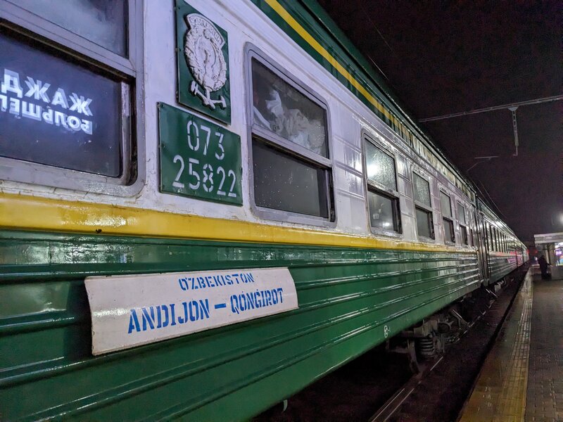 A train in the wet night platform