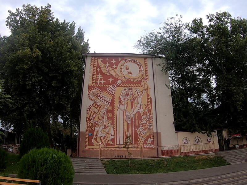 A mural on an apartment building