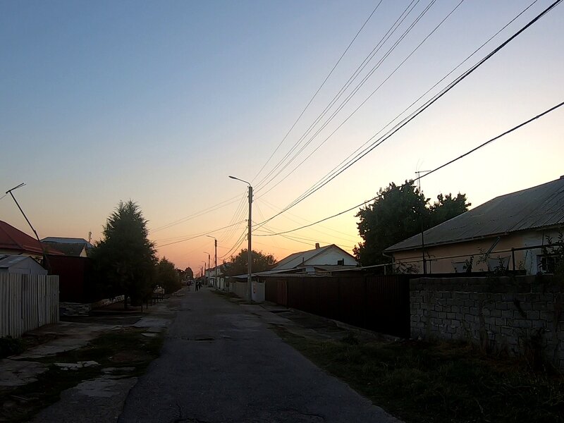 A back street of the village at dusk