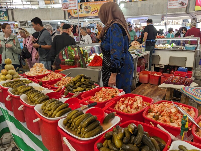 A babushka selling chimchi in Chorsu bazaar