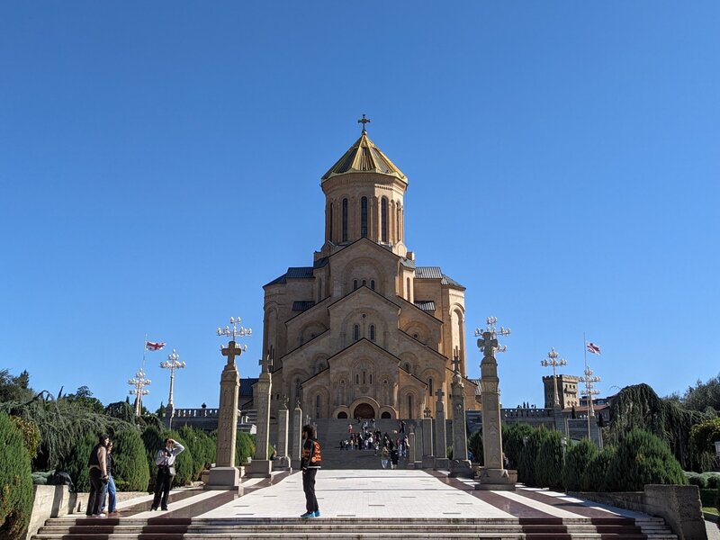 A cathedral under the spotless blue sky