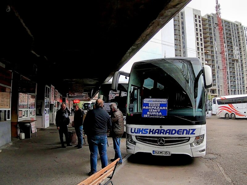 A bus sitting at the terminal
